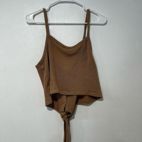 Forever 21 Knit Button Down Tie-Front Tank | Size M | Brown Cropped Cami Top - Picture 2 of 3